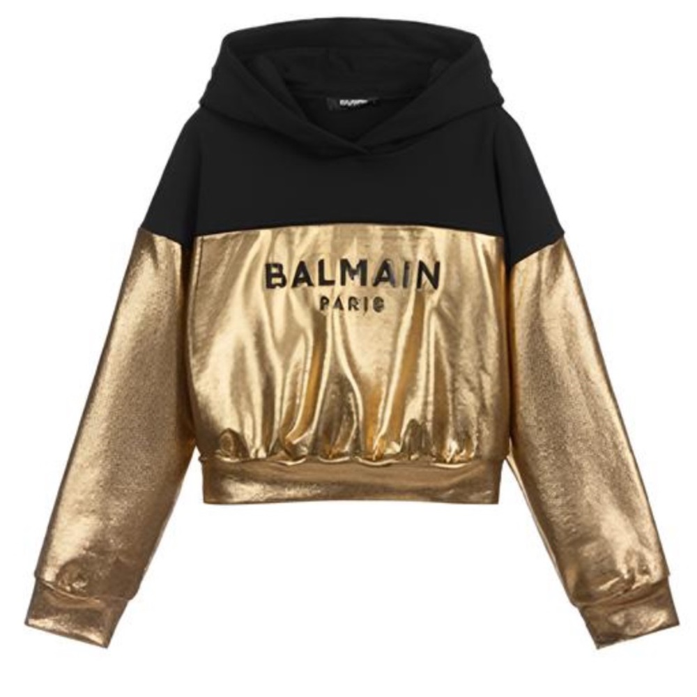 Authentic Balmain Color Block Cotton Crop Hoody size 16A